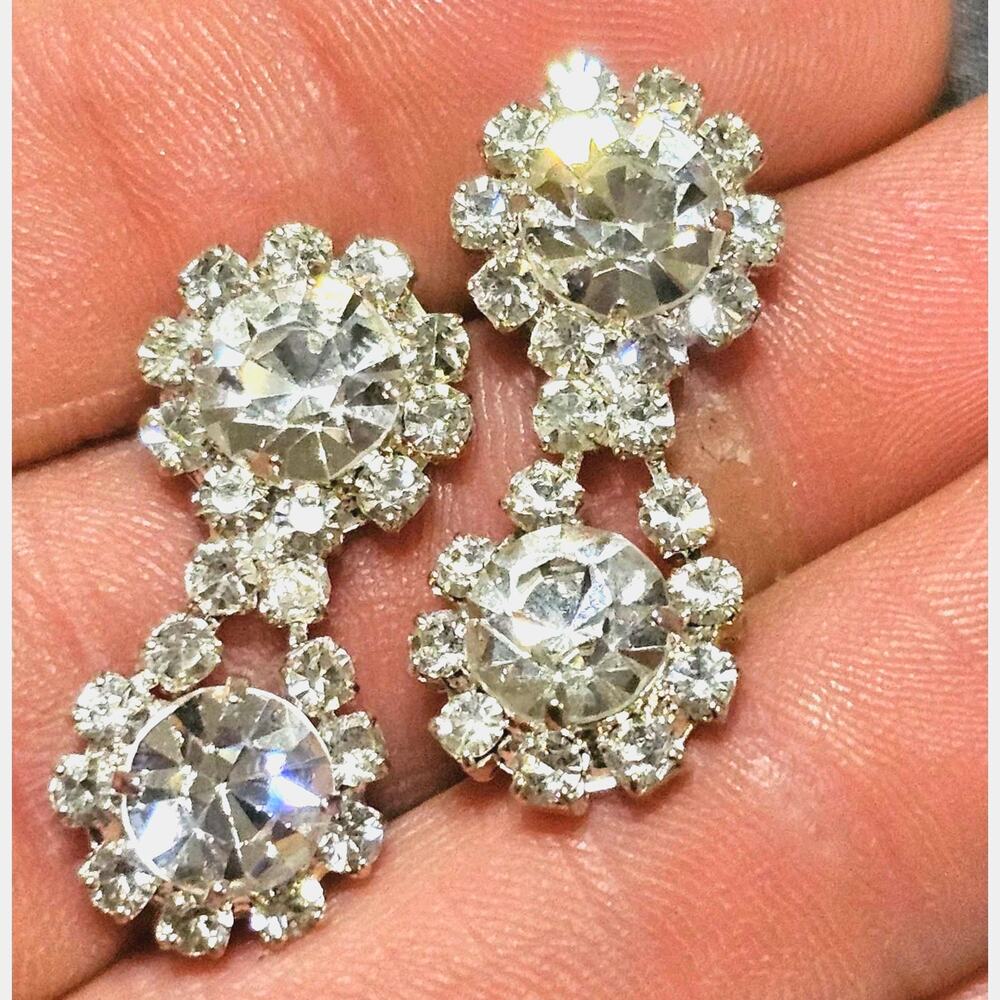 Vintage Crystal Figure Eight Dangle Drop Earrings